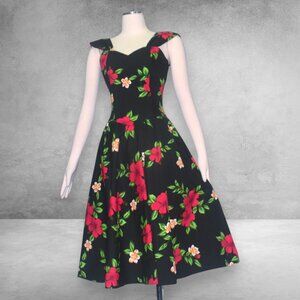 Royal Hawaiian Creations Cotton Black Hibiscus Sundress Retro VLV Pocket M